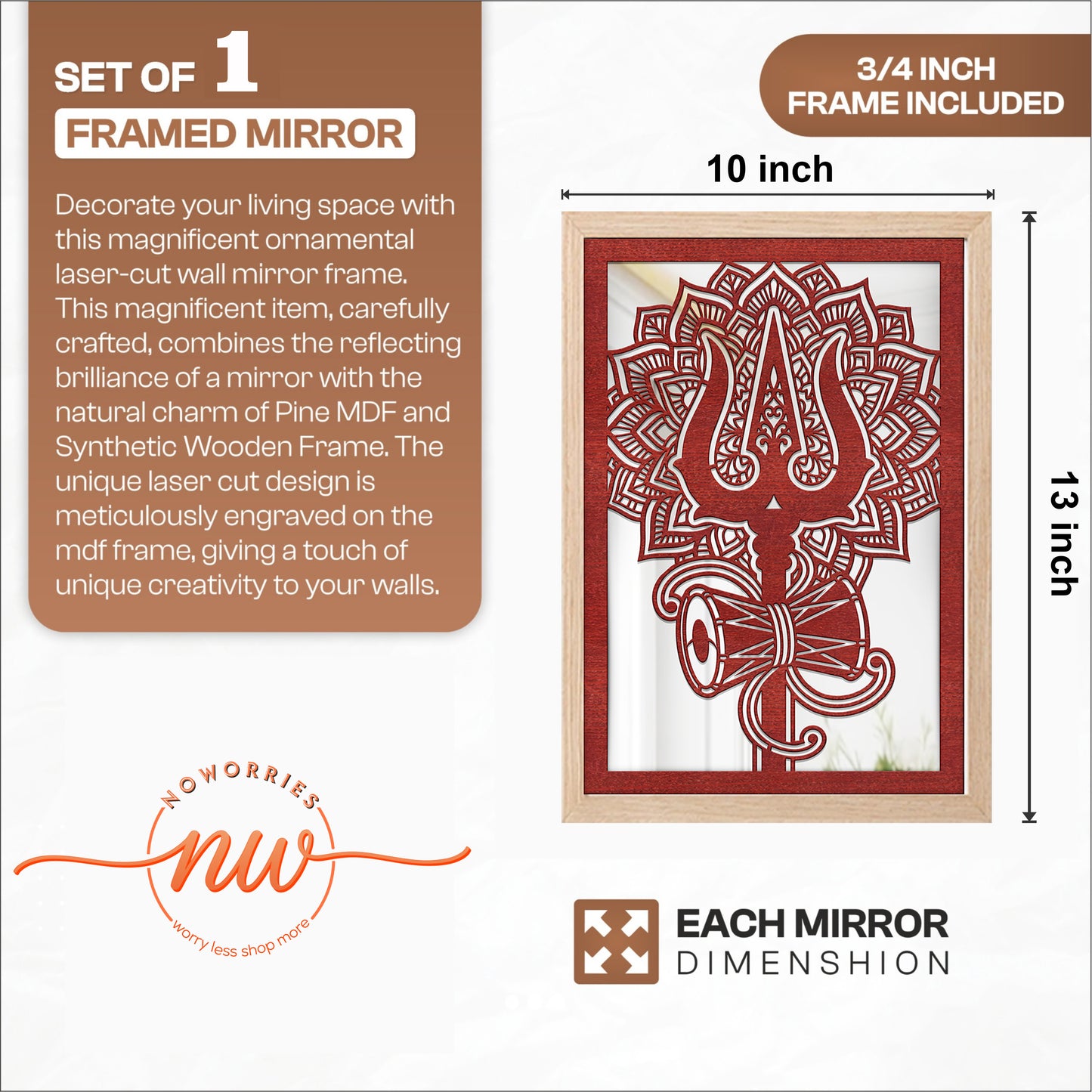 Trishul Shiva Framed Mirror Art Set of 1