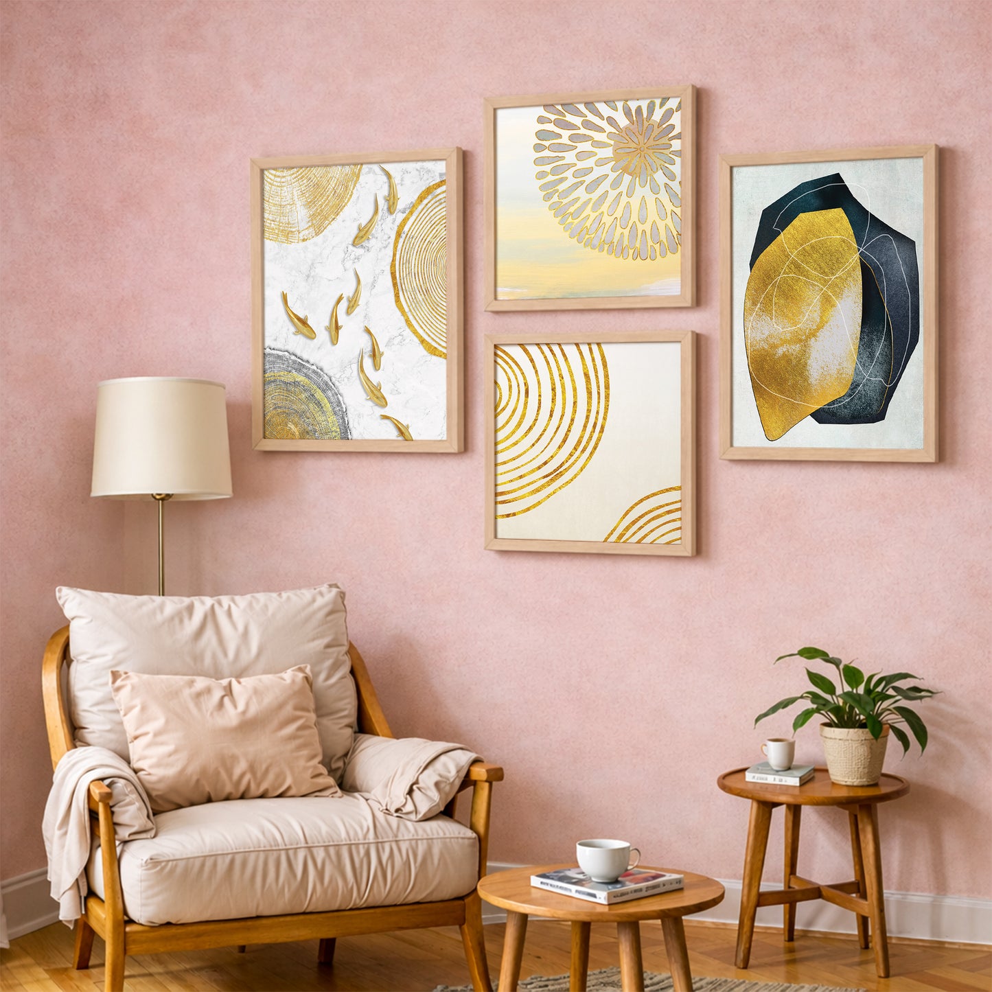 Modern Gold Abstract Wall Art Set of 4