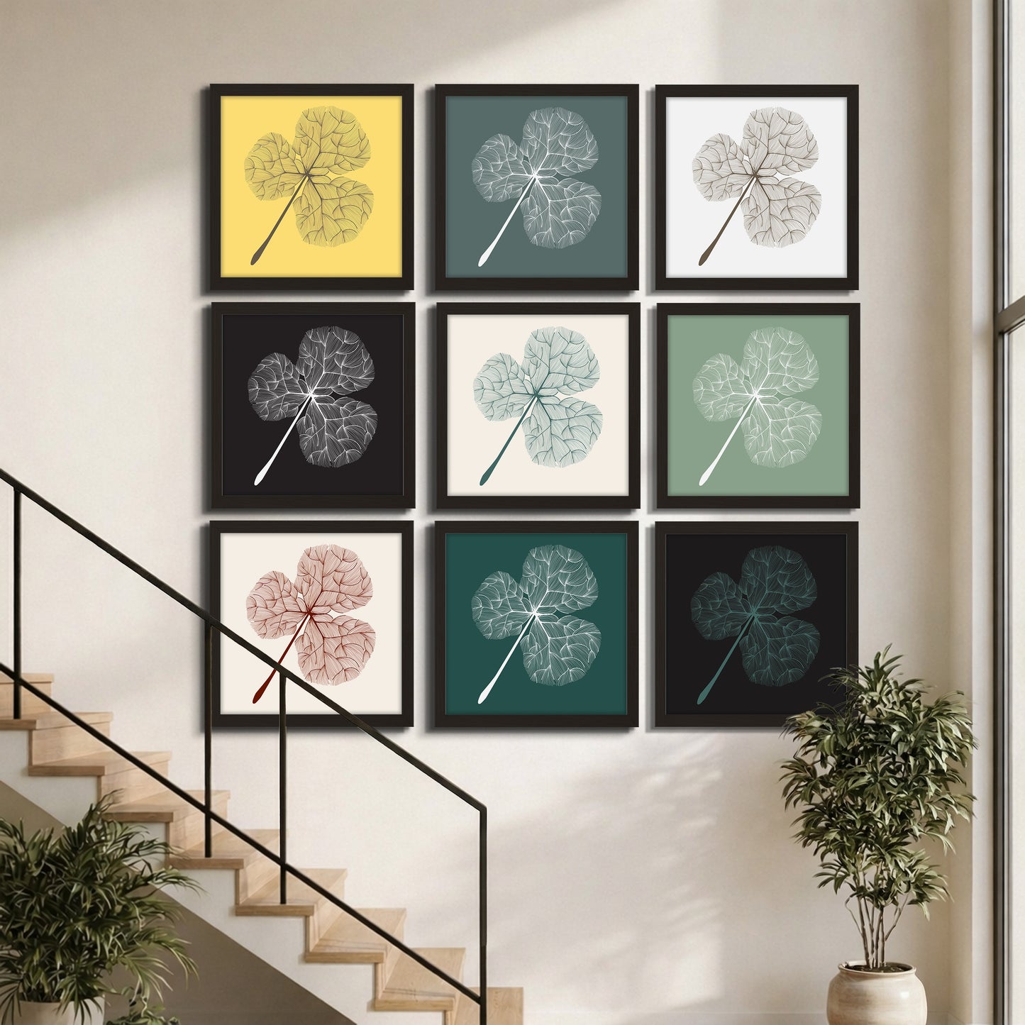 Vintage Botanical Leaf Gallery Wall Frame Set of 9