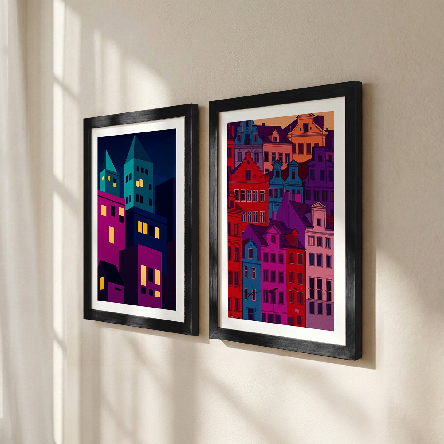 Modern Neon City Wall Frame Set of 2