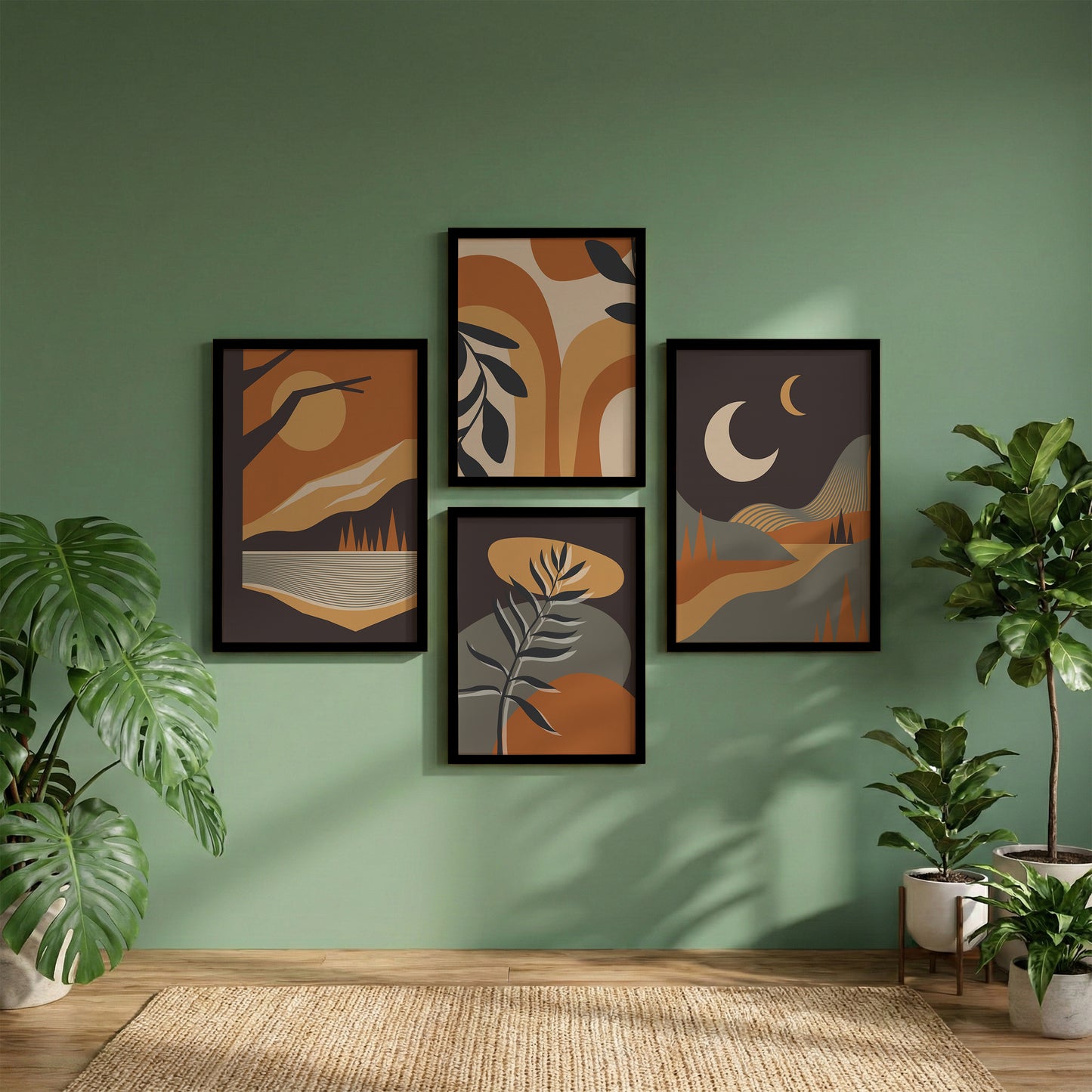 Abstract Boho Landscape Wall Art Set of 4
