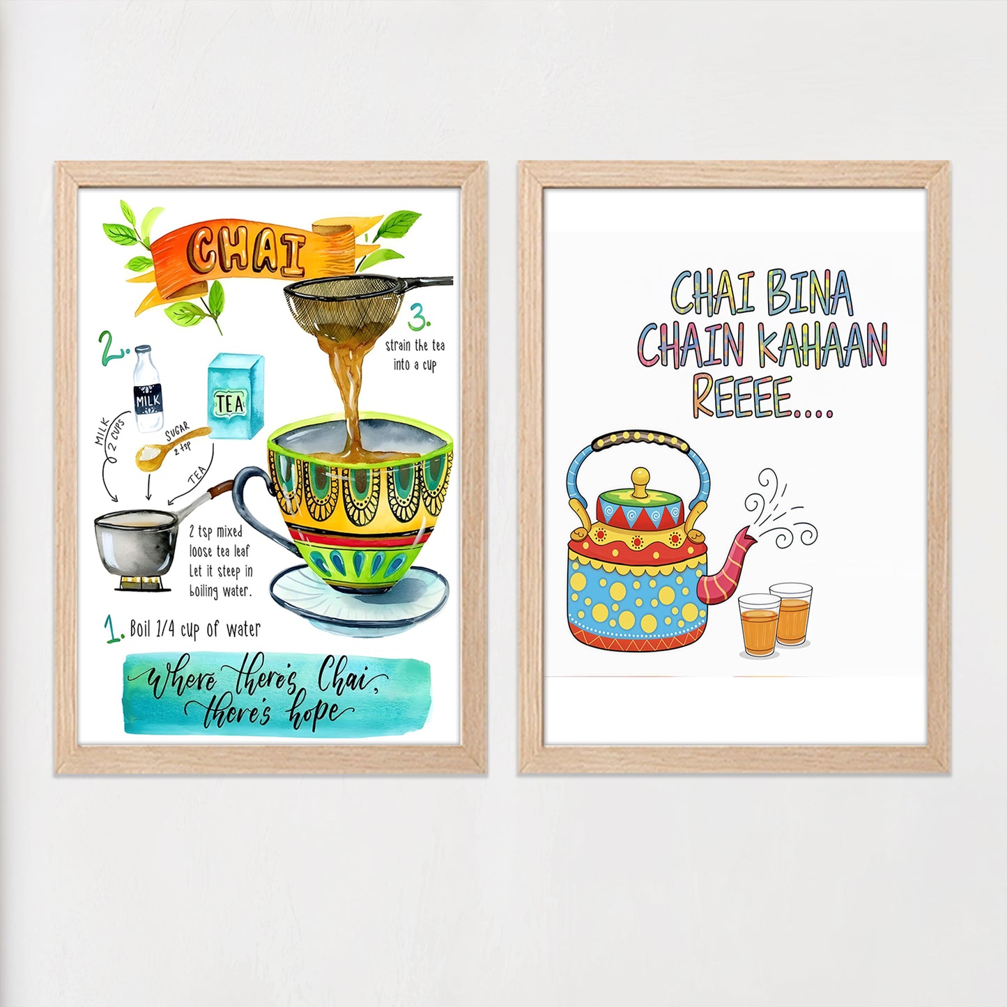 Desi Chai Quote Framed Wall Art Set of 2