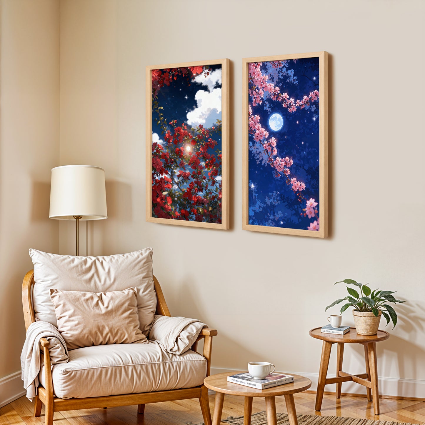 Moonlit Sakura Blossom Wall Frame Set of 2