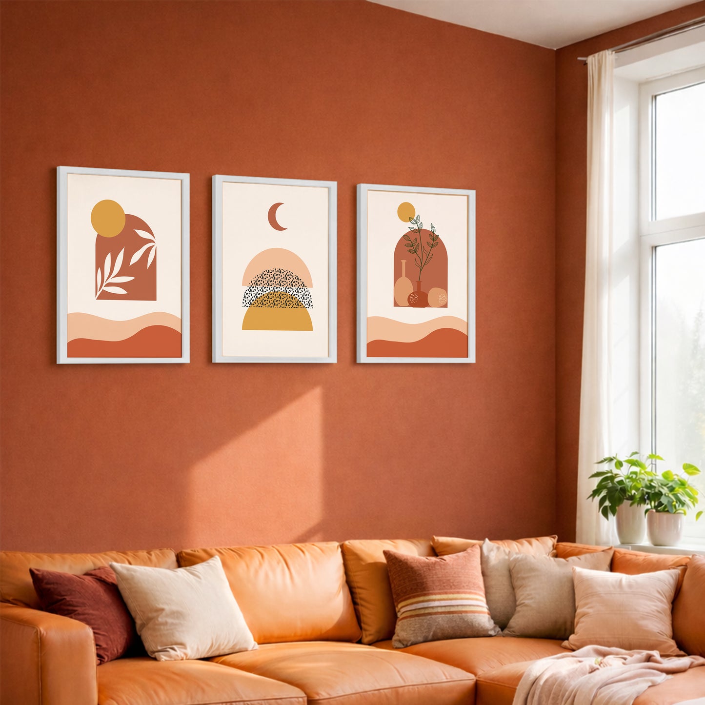 Boho Abstract Sunset Wall Frame Set of 3