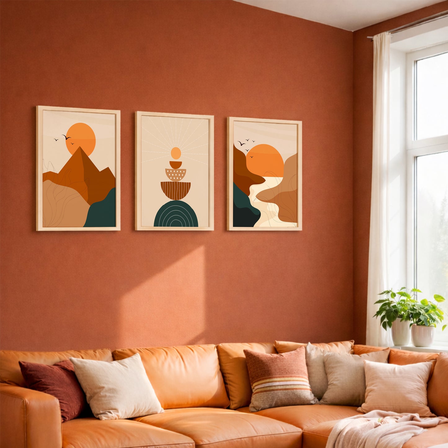 Boho Sunset Abstract Wall Frame Set of 3