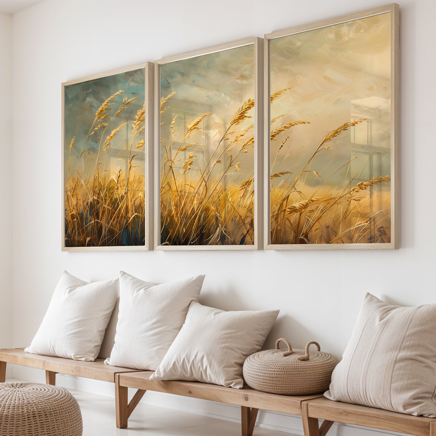Golden Wheat Field Wall Art Frames Set of 3