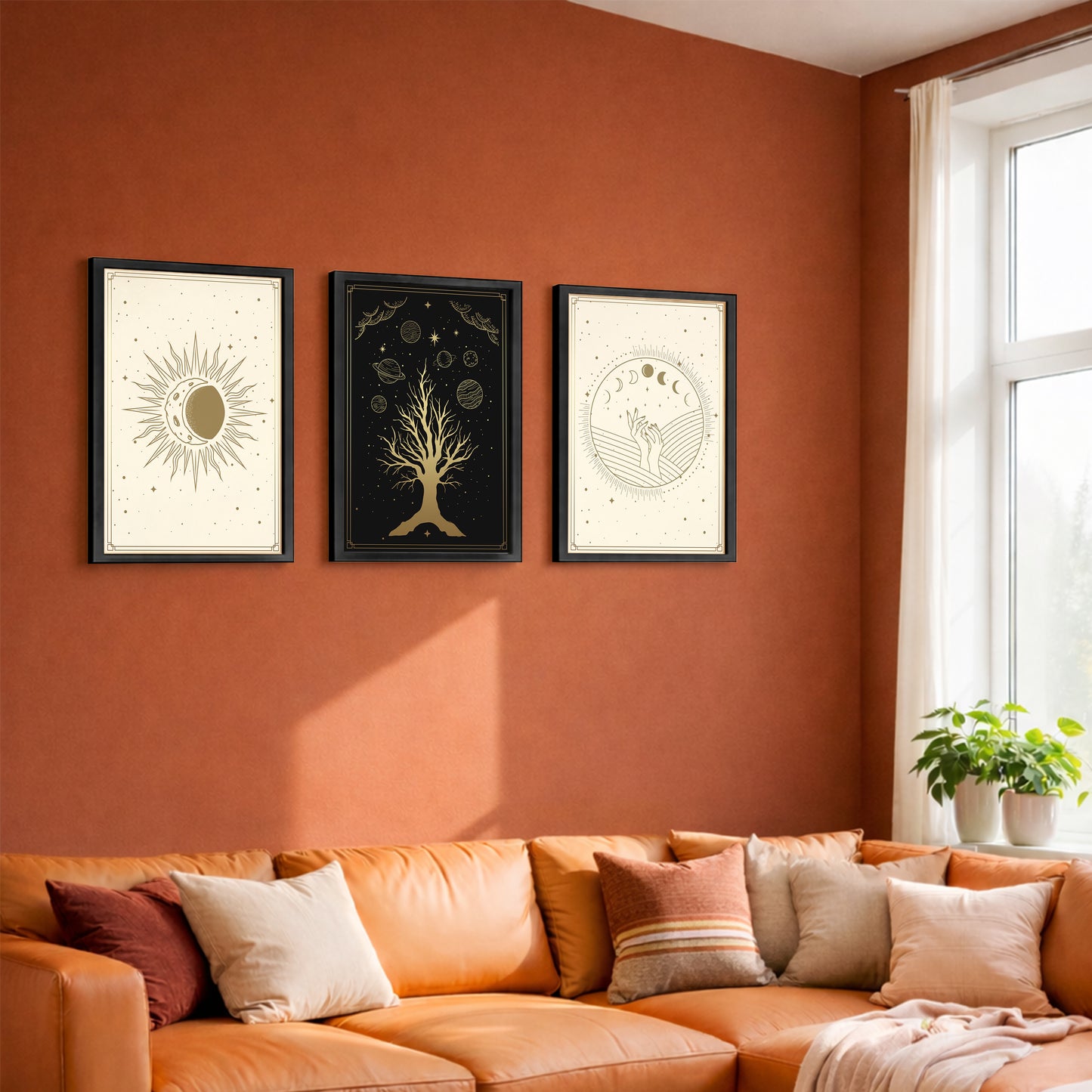 Celestial Moon & Tree Wall Art Set of 3