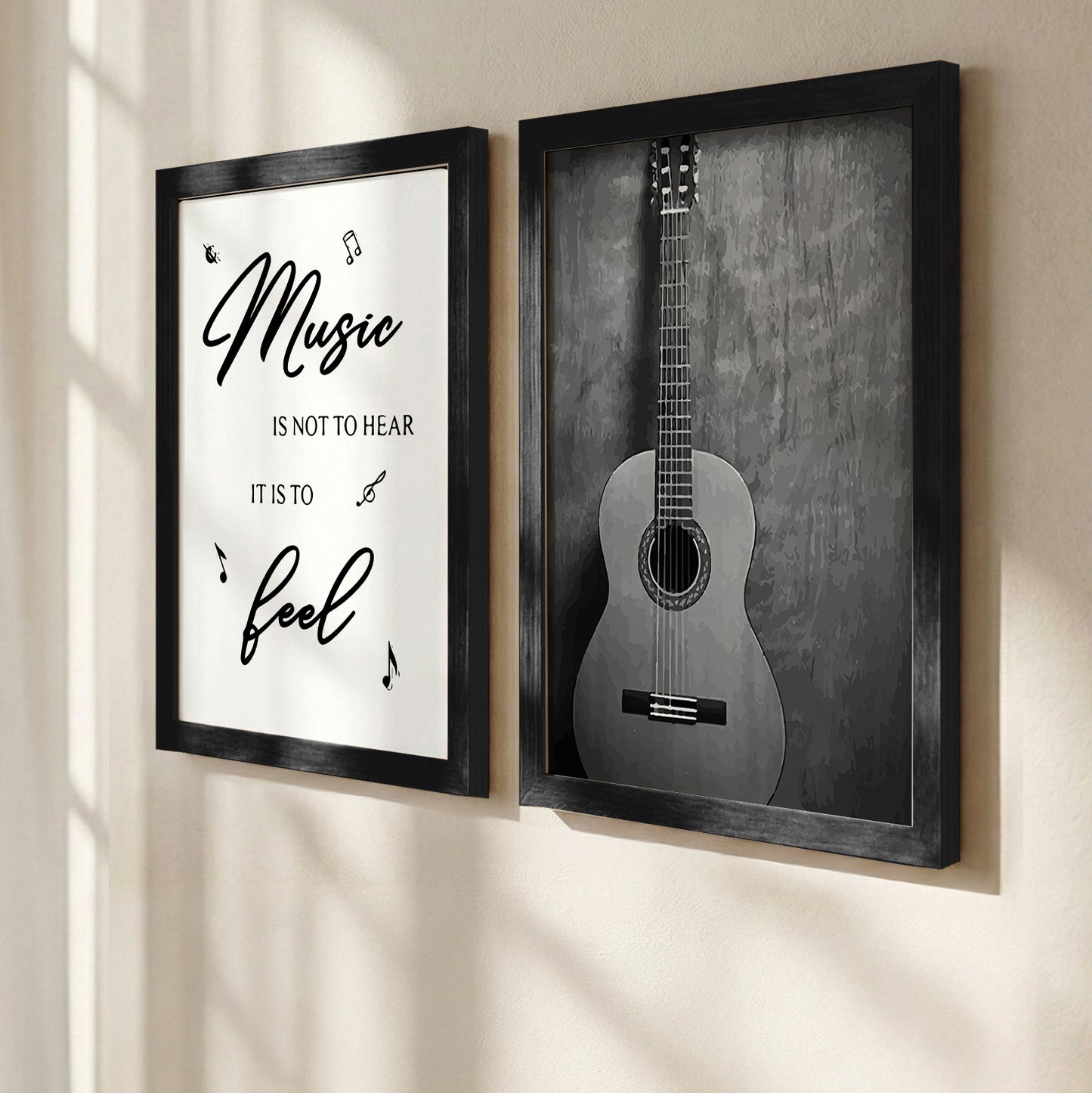 Music & Guitar Black-White Wall Frame Set of 2