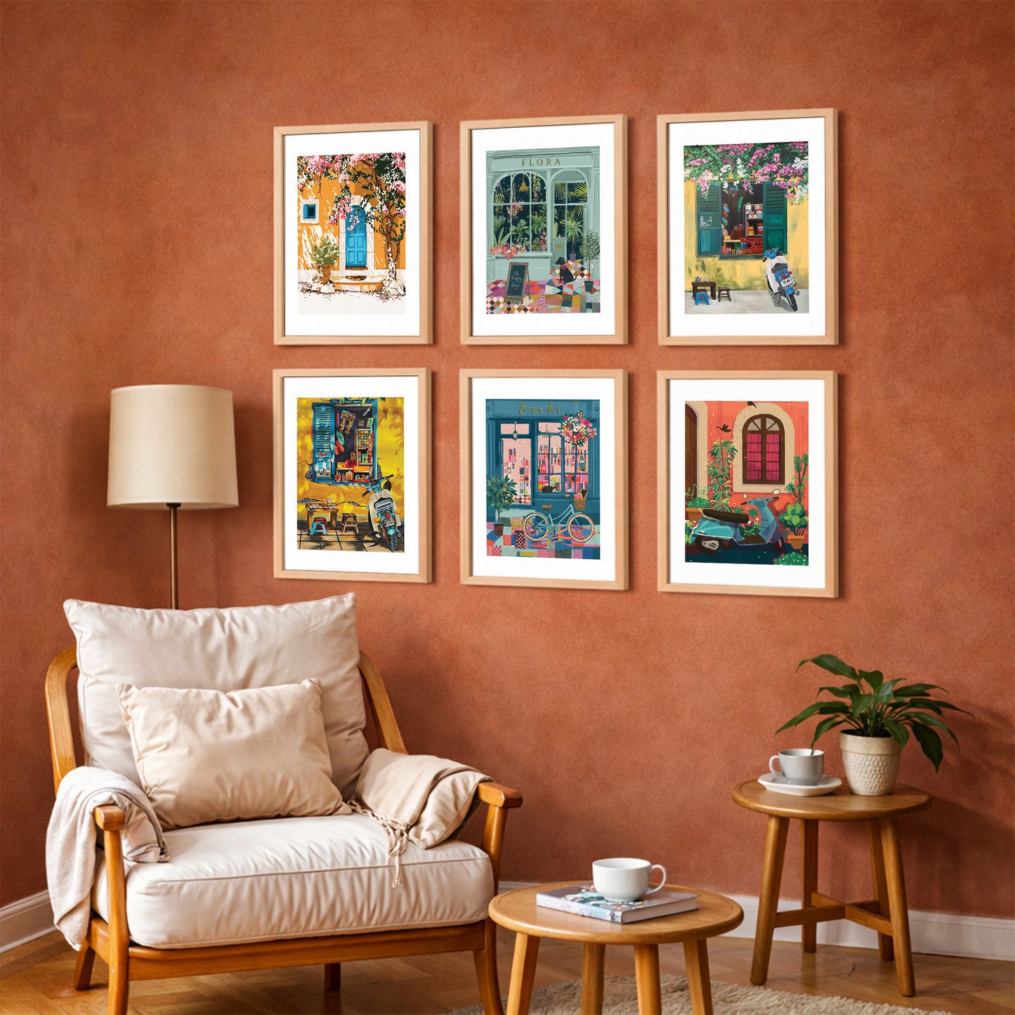 Mediterranean Café & Street Art Wall Frame Set of 6