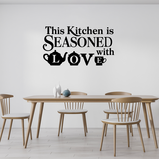 "Kitchen Seasoned with Love" Teapot Quote Wall Sticker