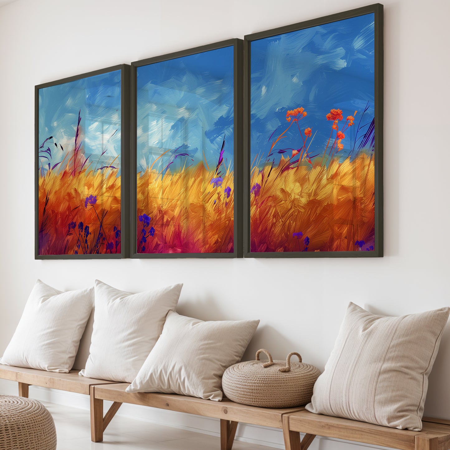 Golden Meadow Landscape Wall Frames Set of 3