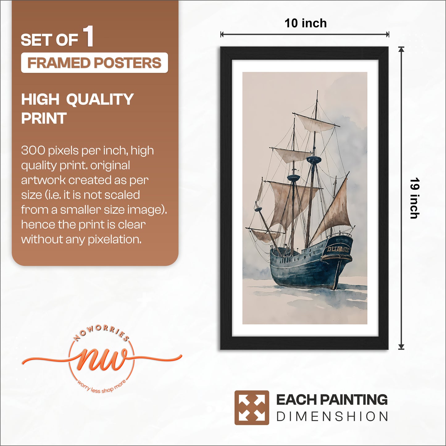 Vintage Sailing Ship Framed Wall Art Print