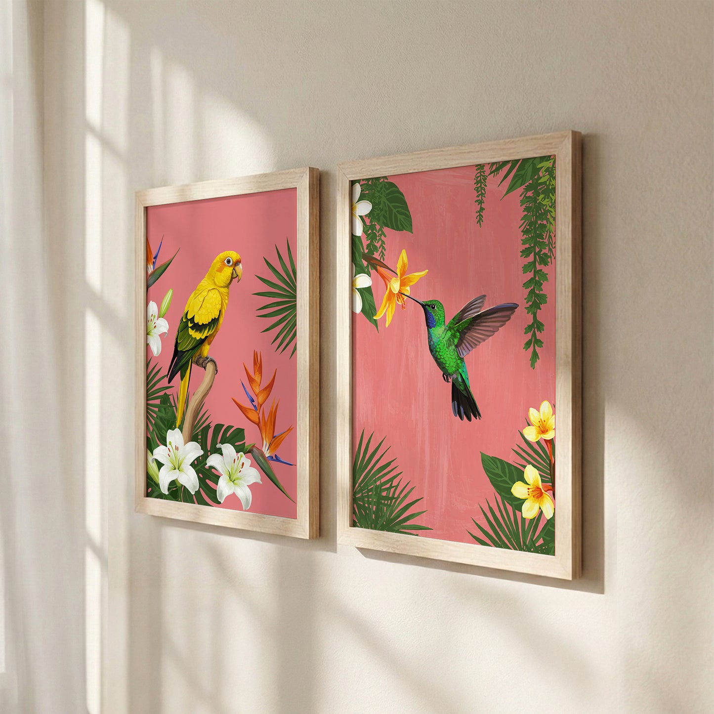 Tropical Bird & Hummingbird Wall Art Set of 2