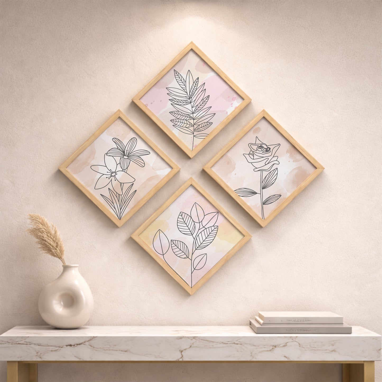 Pastel Floral Wall Frame Set of 4