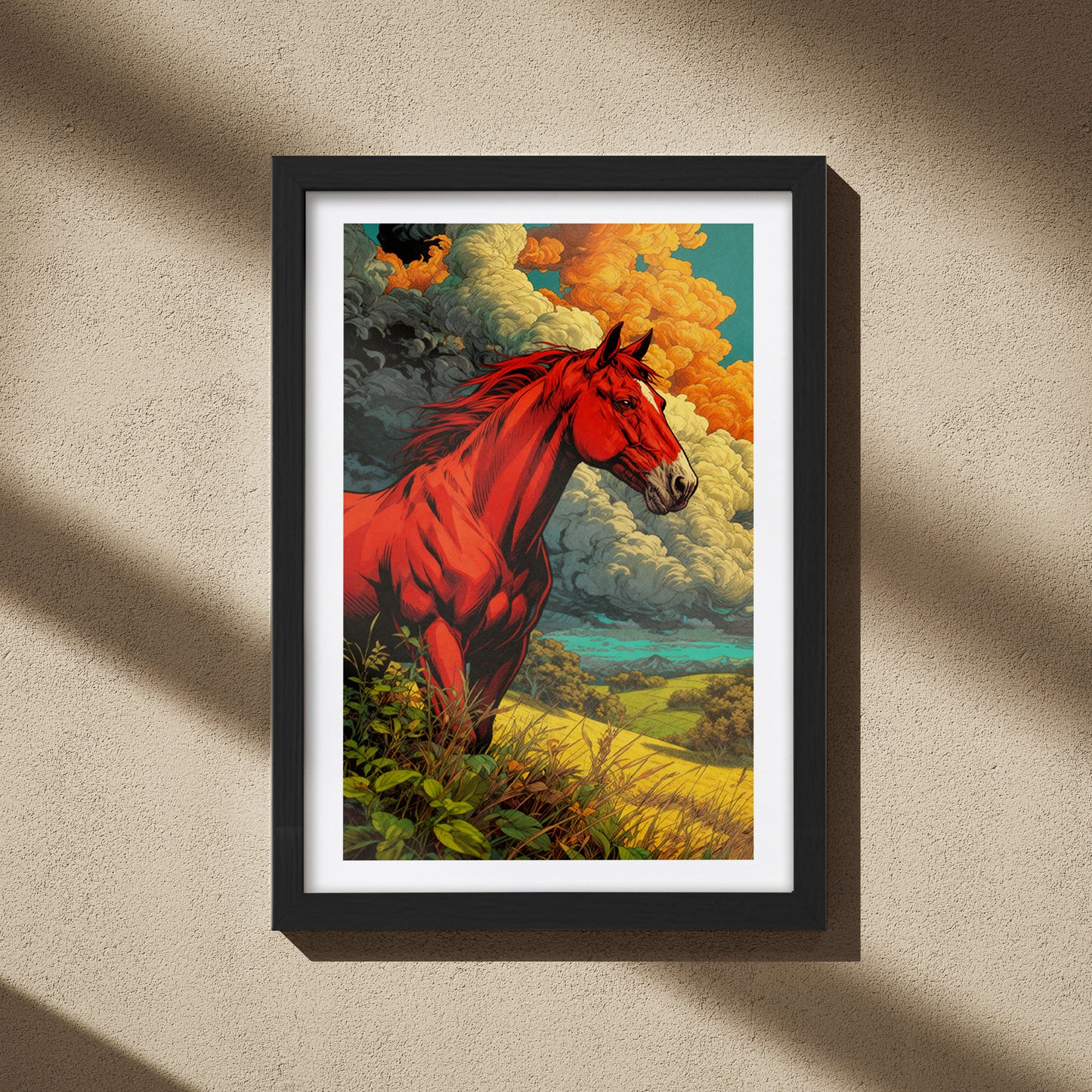 Fiery Red Stallion Wall Frame