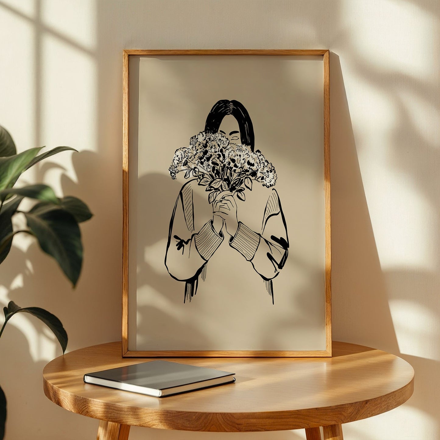 Minimalist Floral Girl Line Art Framed Poster