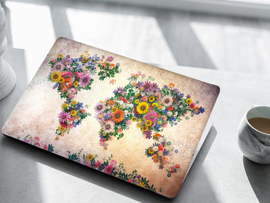 Floral World Map Laptop Skin