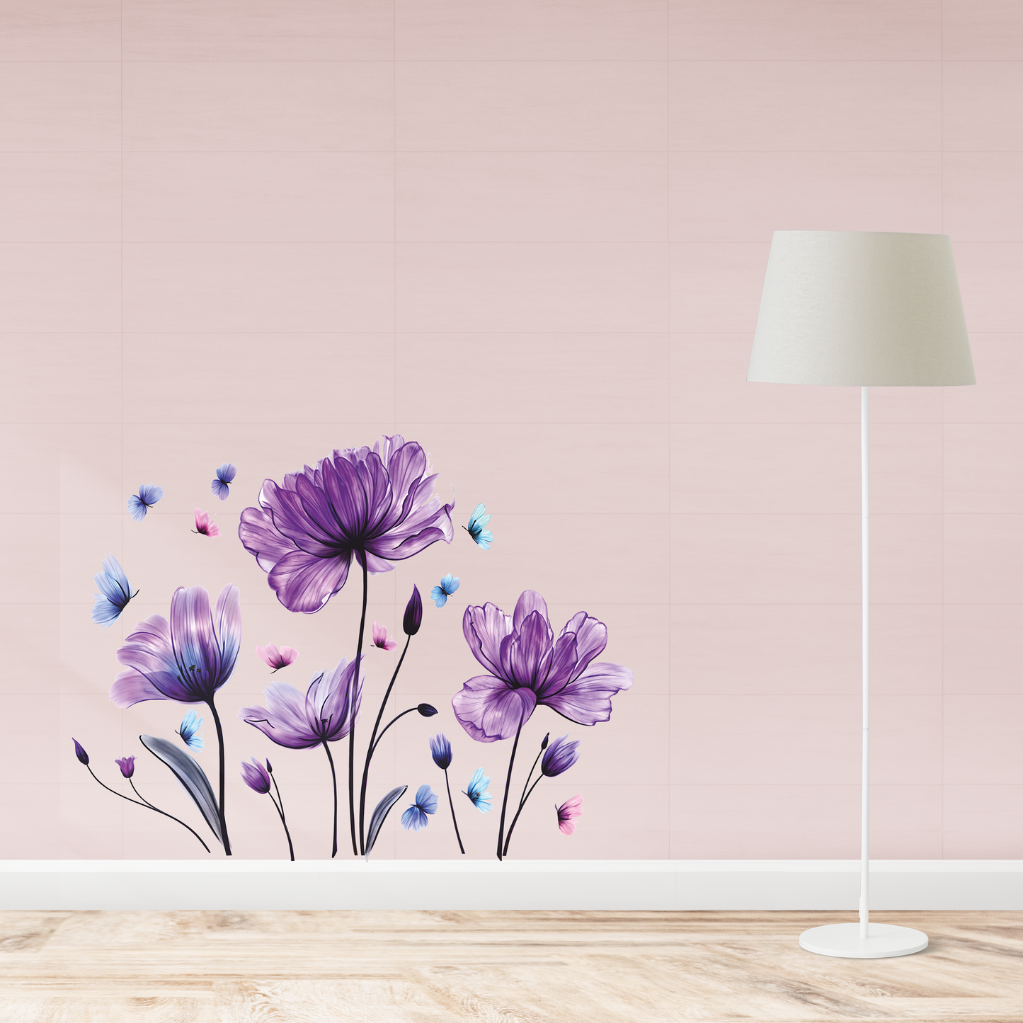 Purple Flower & Butterfly Wall Sticker