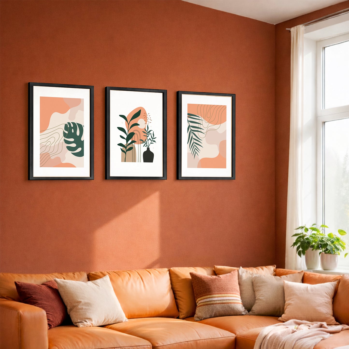 Modern Botanical Abstract Wall Frame Set of 3