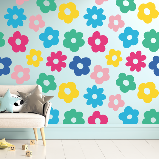 Bright Retro Flower Power Pattern Wall Sticker