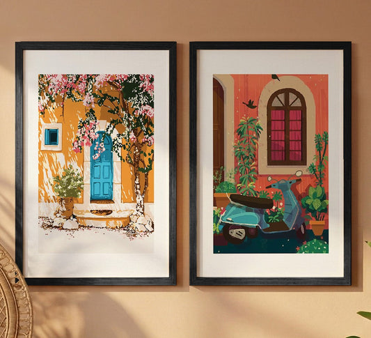 Mediterranean Street Art Wall Frame Set of 2