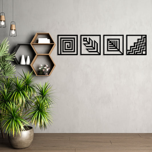 Geometric Pattern Set Pinewood Wall Art