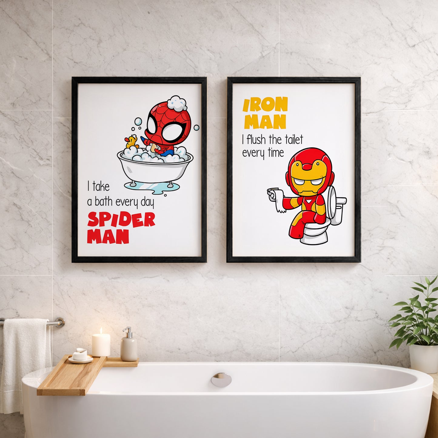 Marvel Bathroom Kids Wall Frames Set of 2