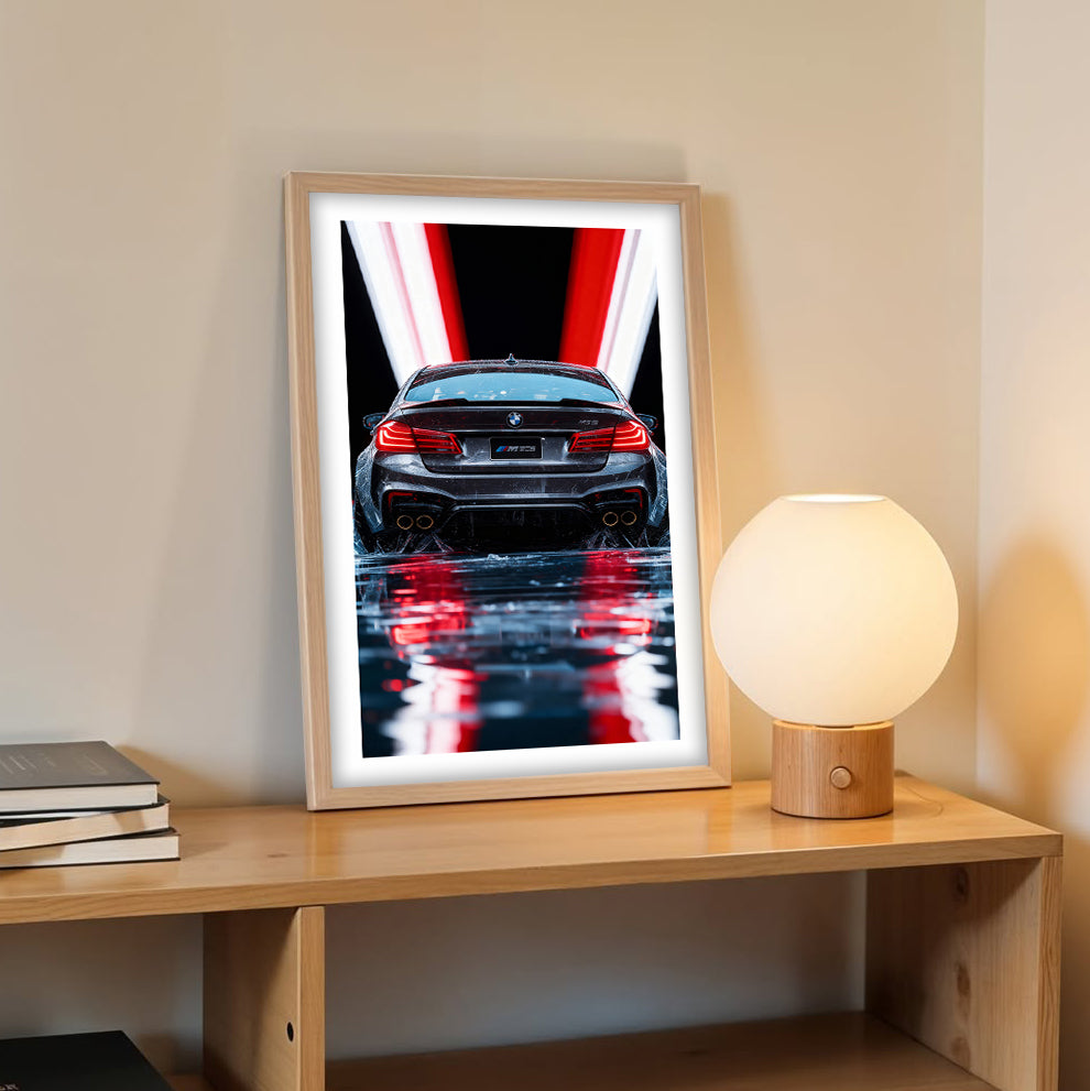 BMW M5 Rear Light Trails Wall Frame