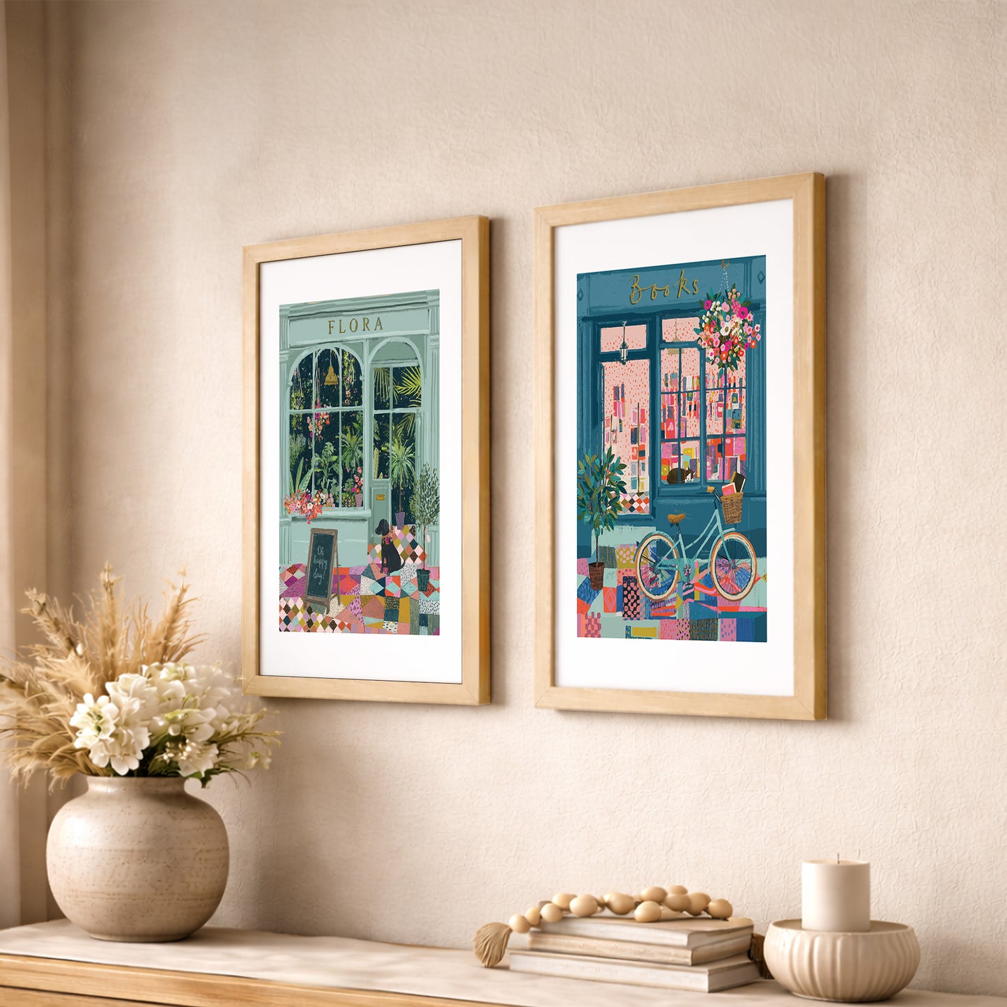 Vintage Café & Bookstore Wall Frame Set of 2