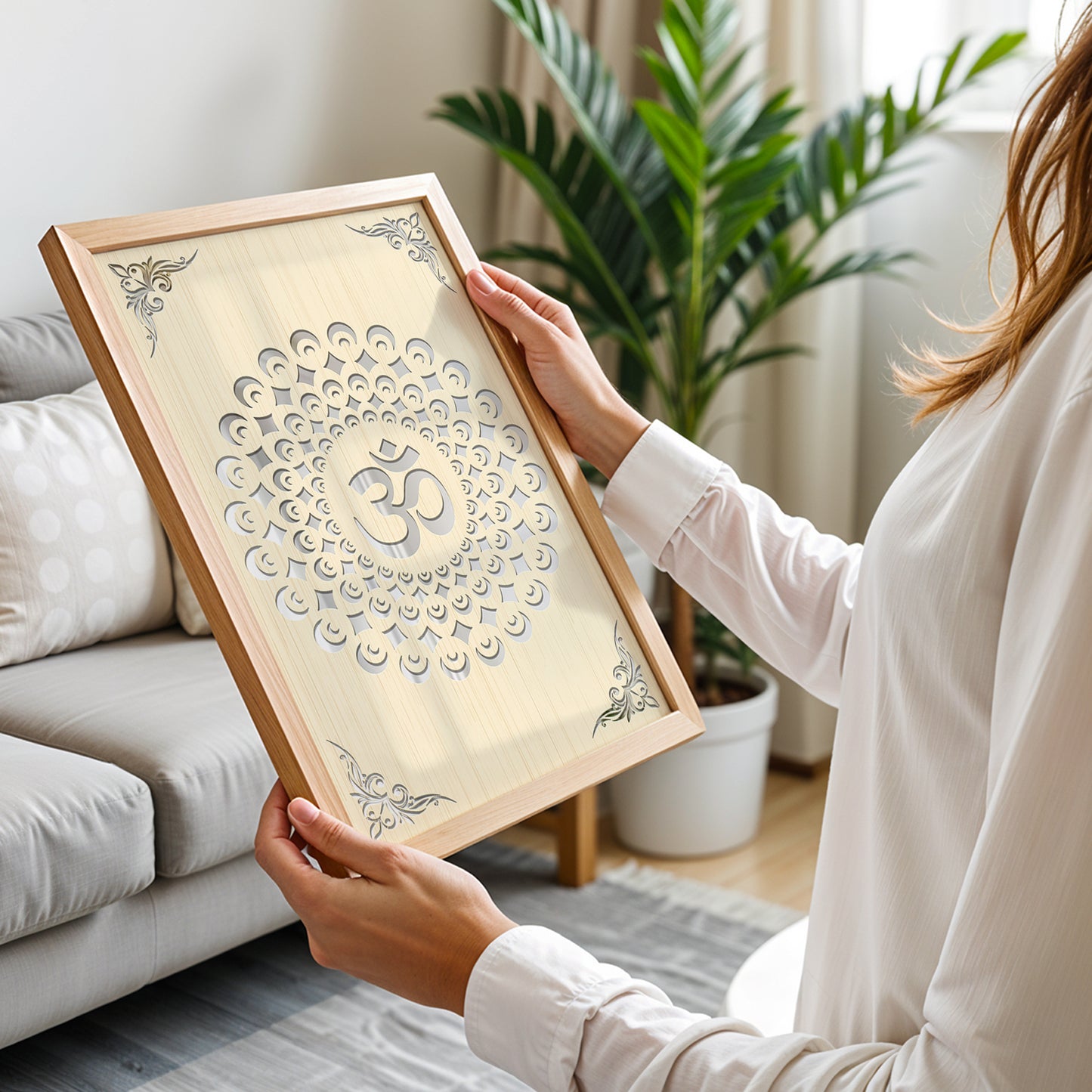 Om Mandala Pinewood Laser Wall Art