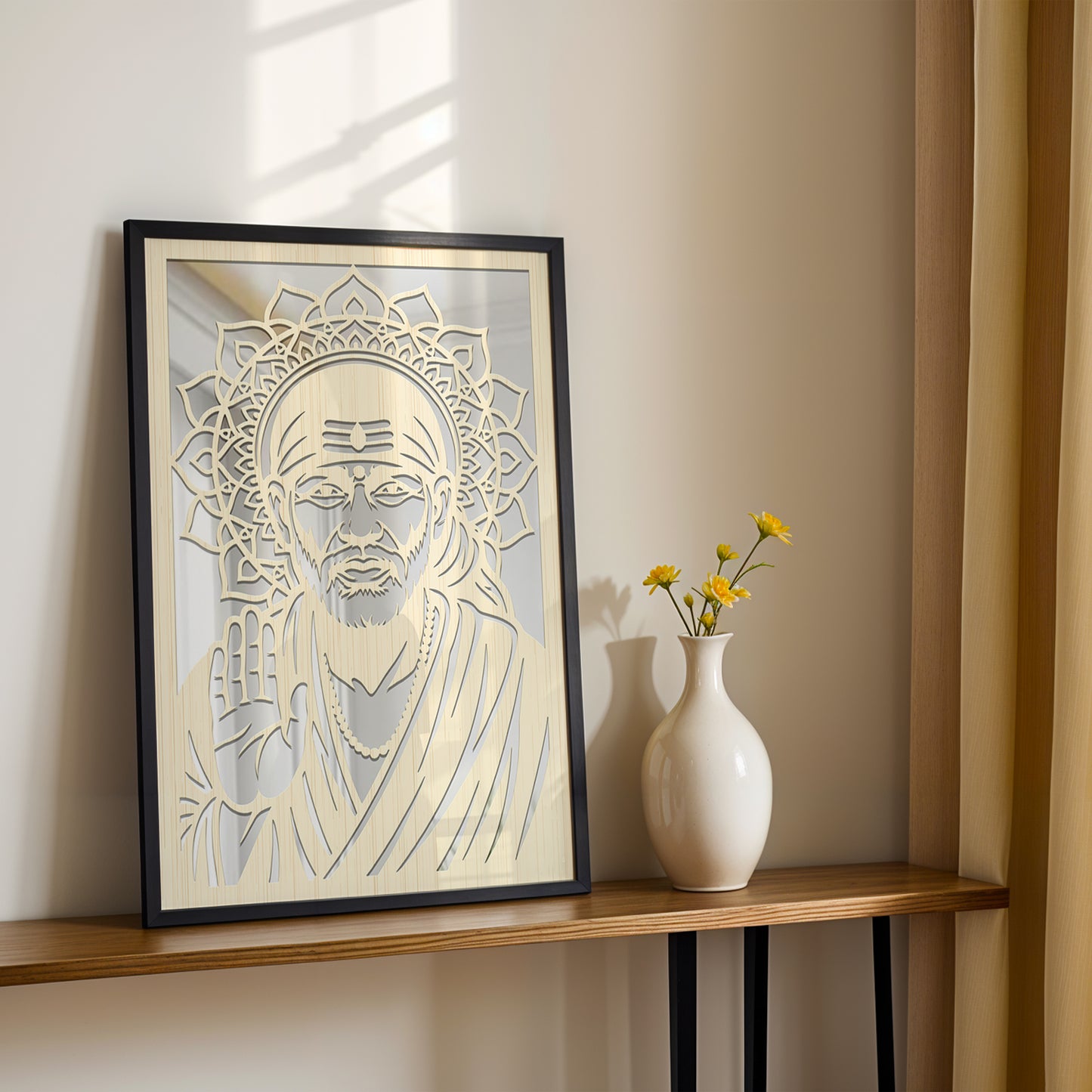 Sai Baba Pinewood Laser Wall Art