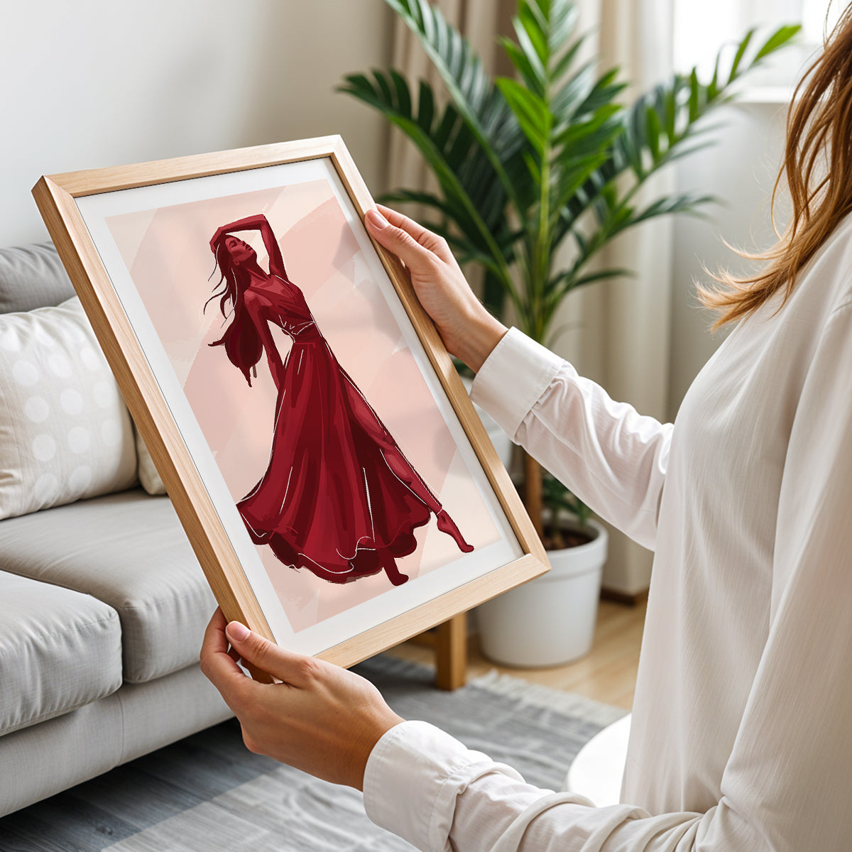 Crimson Elegance Woman Fashion Framed Wall Art