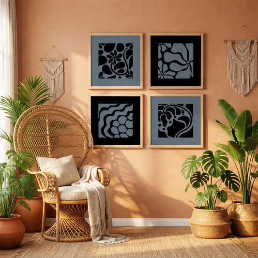 Modern Monochrome Abstract Wall Frames Set of 4