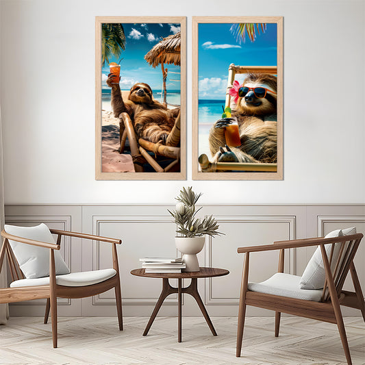 Sloth Vacation Vibes Wall Frame Set