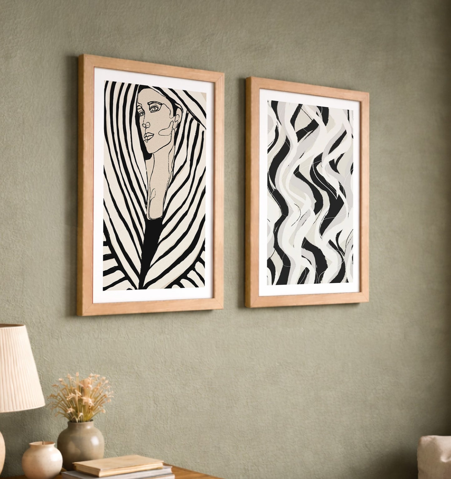 Black & White Abstract Woman Wall Art Set