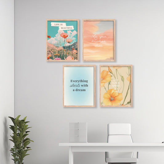 Aesthetic Pastel Sky & Floral Collage Quote Wall Frame