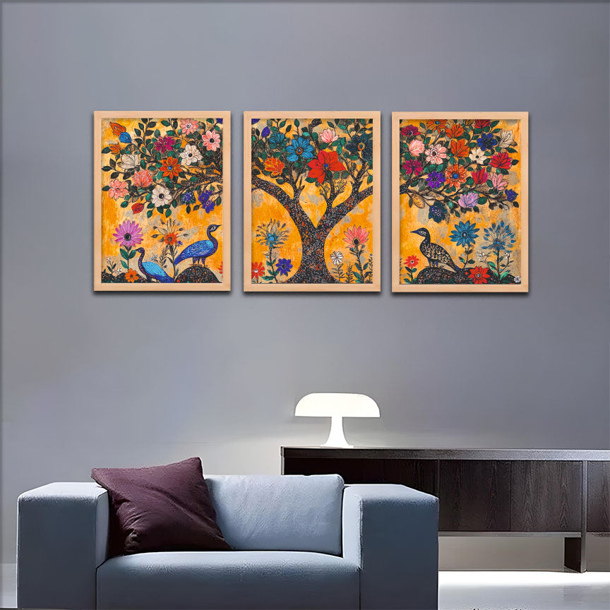 Peacock Garden Trio Wall Frames