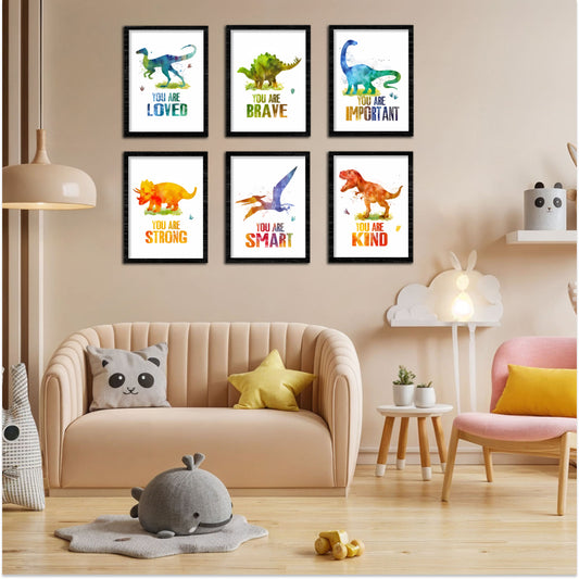 Watercolor Dino Inspirational Prints for Kids Wall Frame