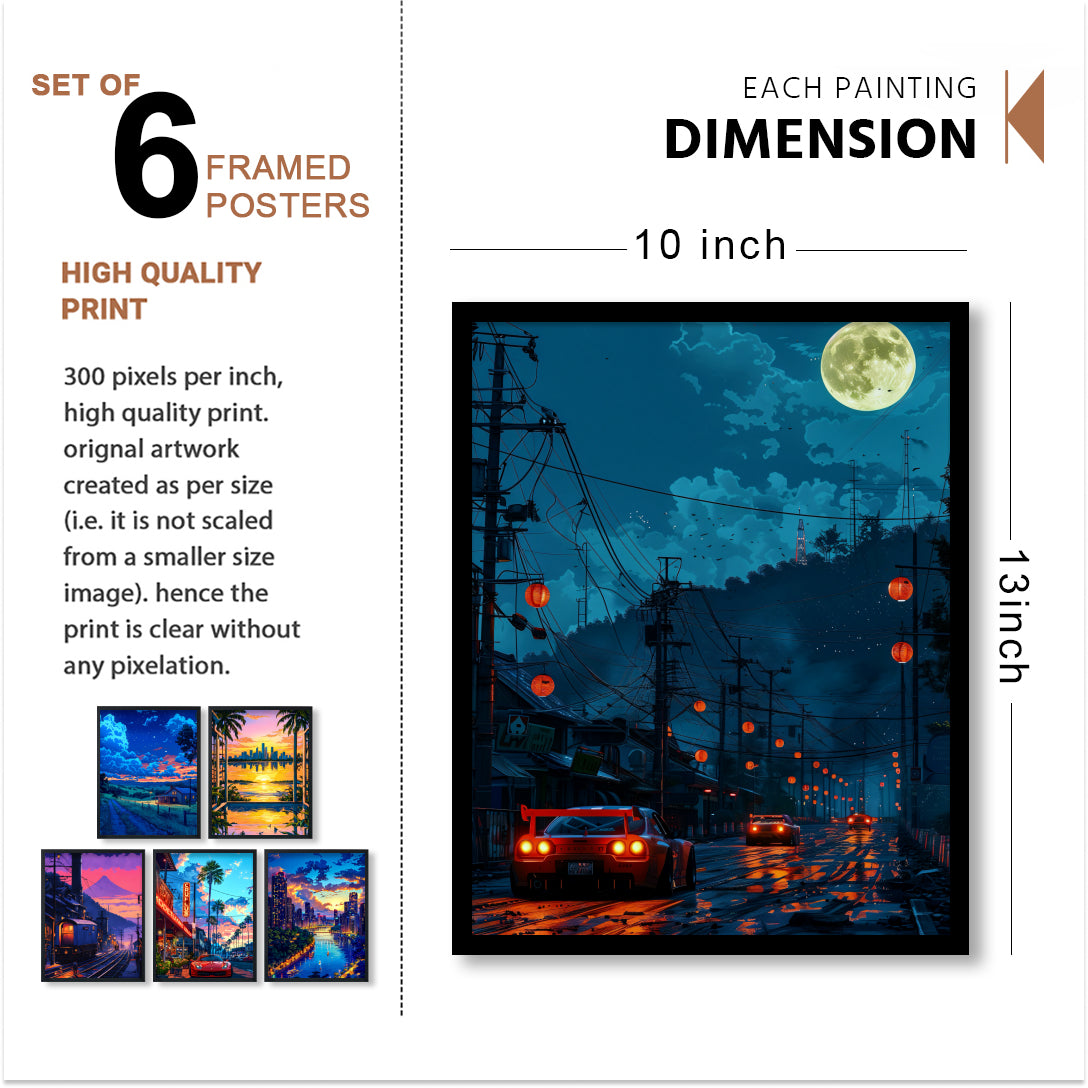 Neon Cityscape Wall Art Frame Set