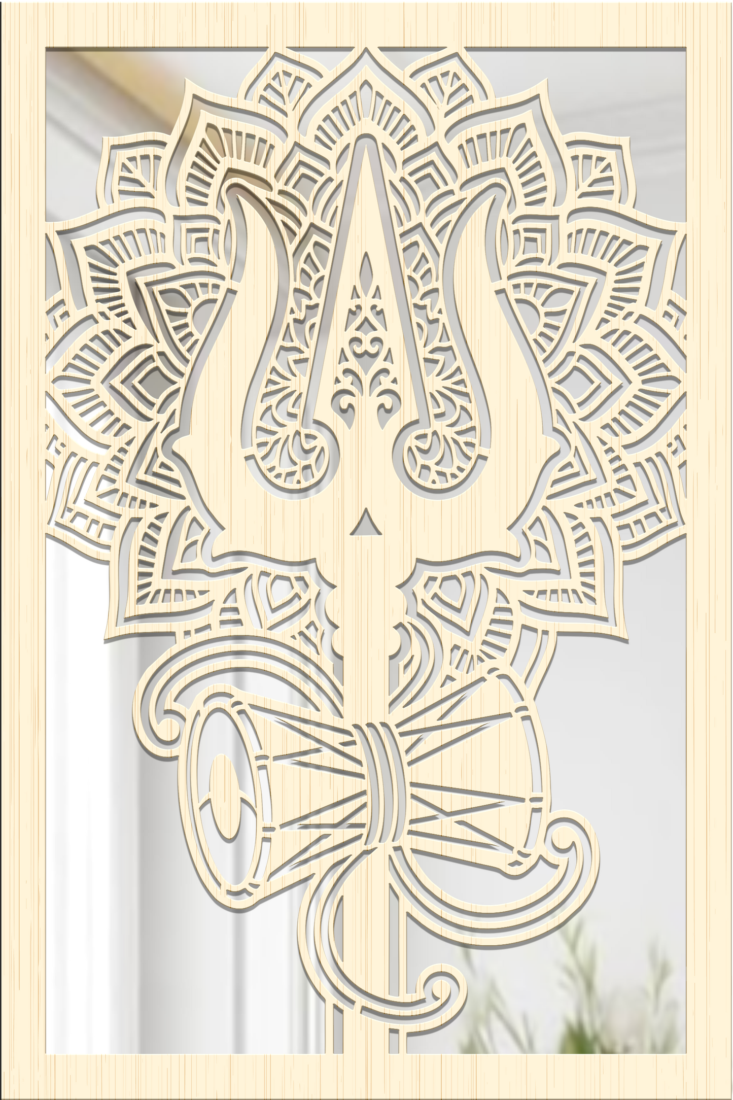 Trishul Damru Pinewood Laser Wall Art
