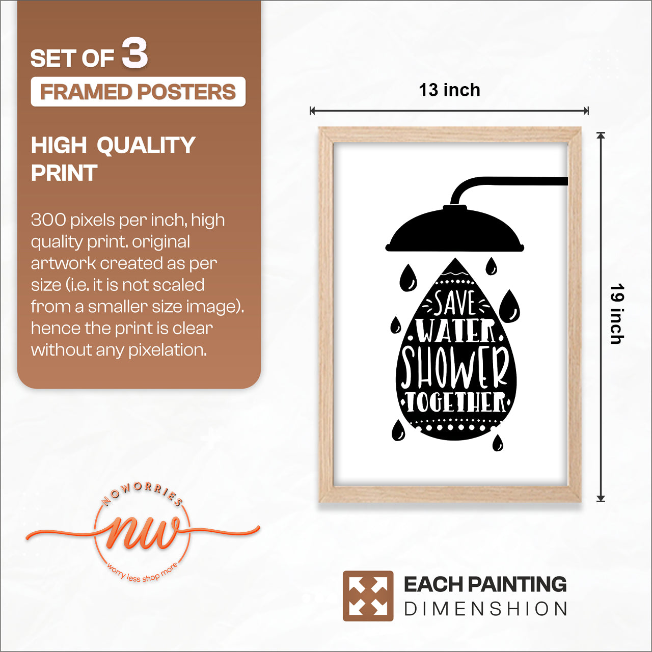 Funny Bathroom Quotes Wall Frames Set of 3
