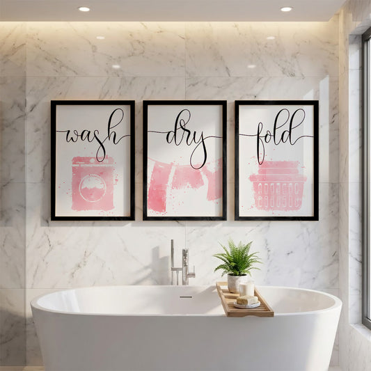 Wash Dry Fold Laundry Wall Frames Set of 3