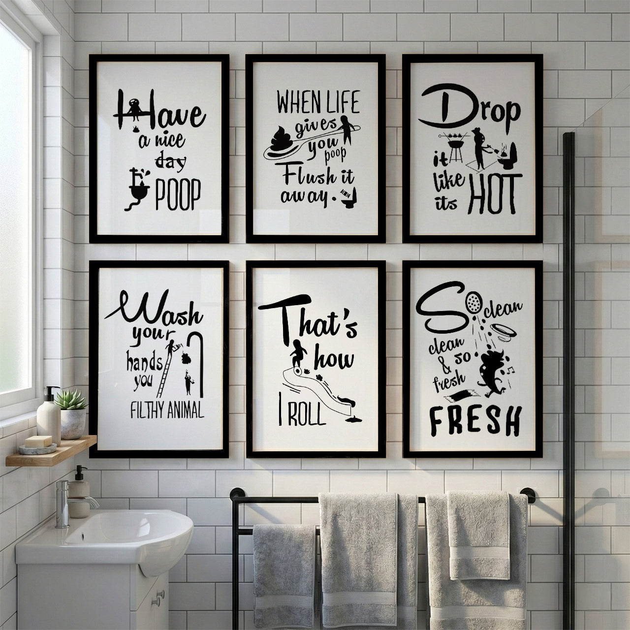 Bathroom Humor Wall Art Collection Set of 6