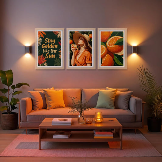 Golden Citrus Trio Wall Frame