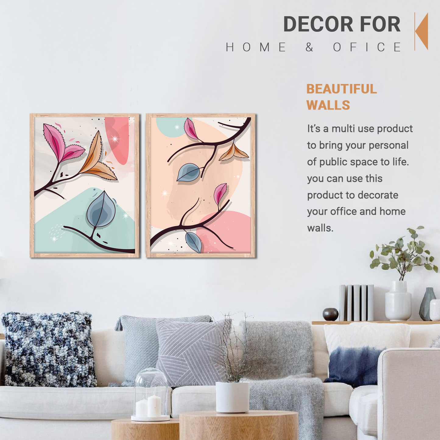 Pastel Leaves Wall Frame Set