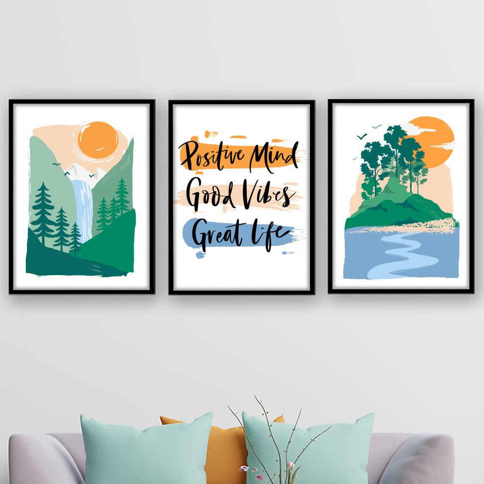 Positive Vibes Landscape Wall Frame Set