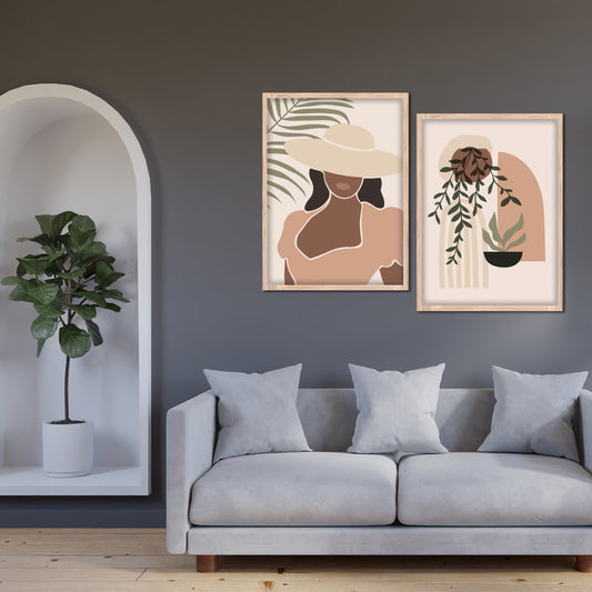 Abstract Woman in Hat and Indoor Garden Wall Frame