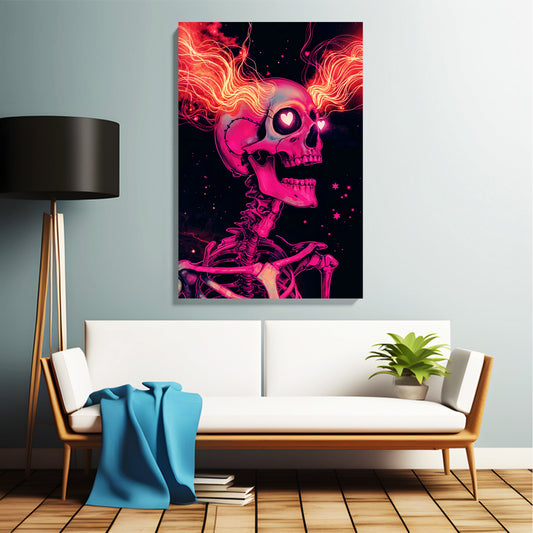 Flaming Heart Skeleton Canvas