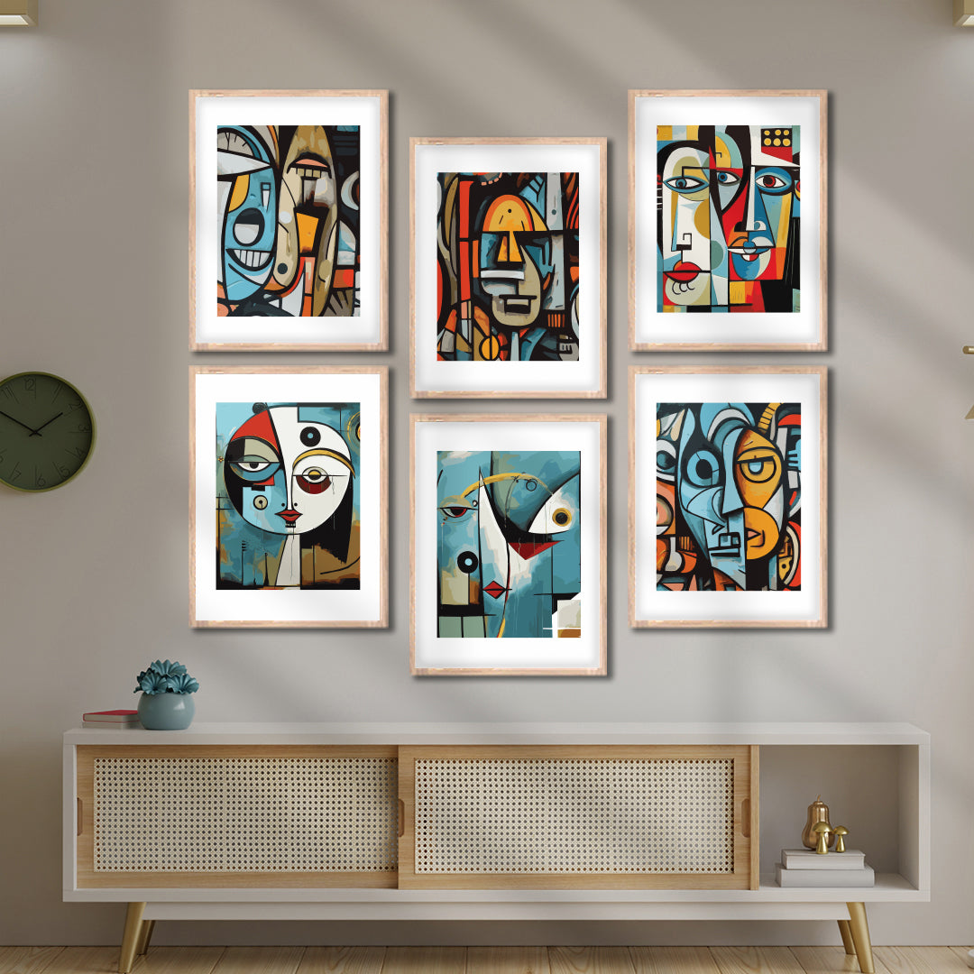 Colorful Cubist Portrait Wall Frame Set
