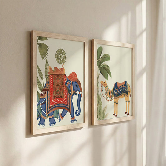 Elephant & Camel Heritage Wall Frame Set of 2